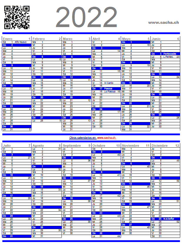 Calendario 2022 año