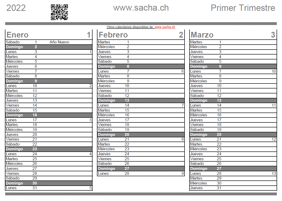 Calendario 2022 trimestral