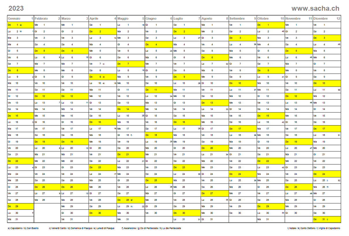 Calendario annuale 2023