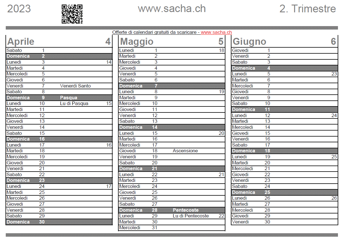 Calendario trimestrale 2023