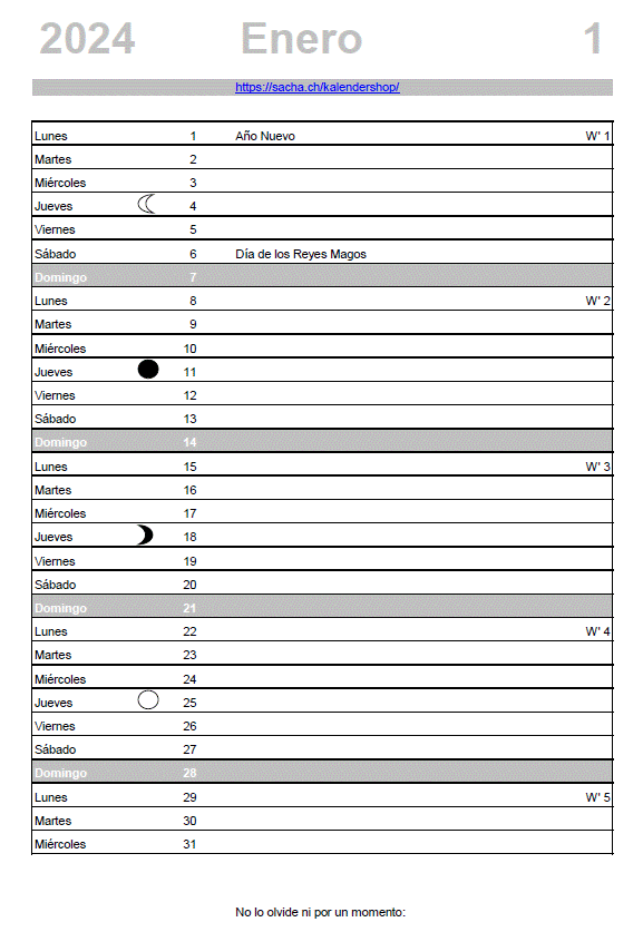 Calendario mensual 2024