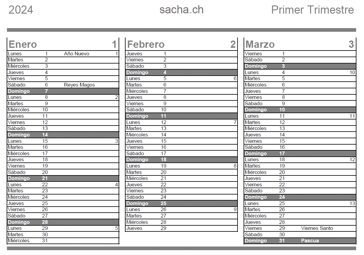 Calendario trimestral 2024