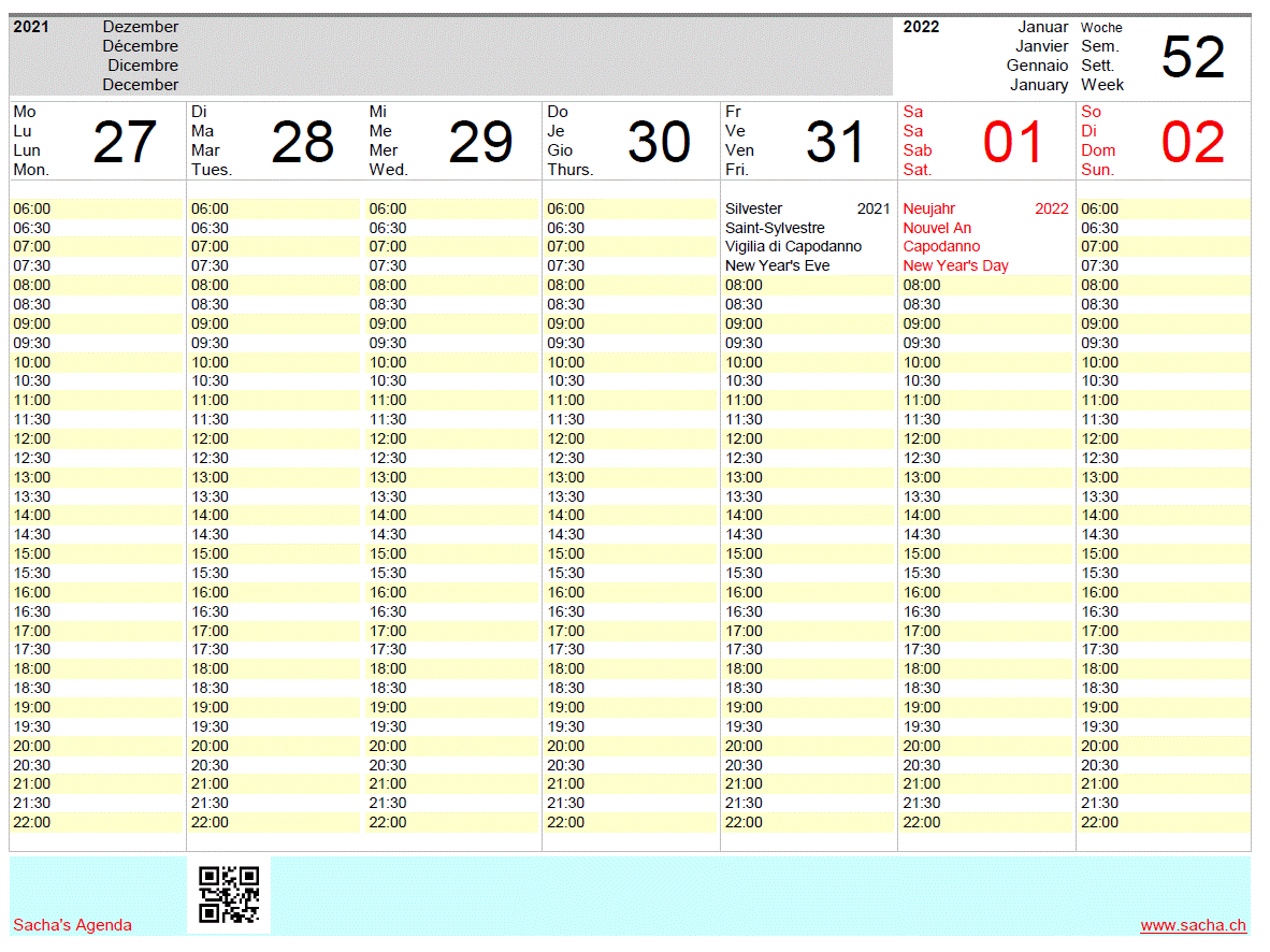 Agenda 2022, quer, gratis, zum Ausdrucken
